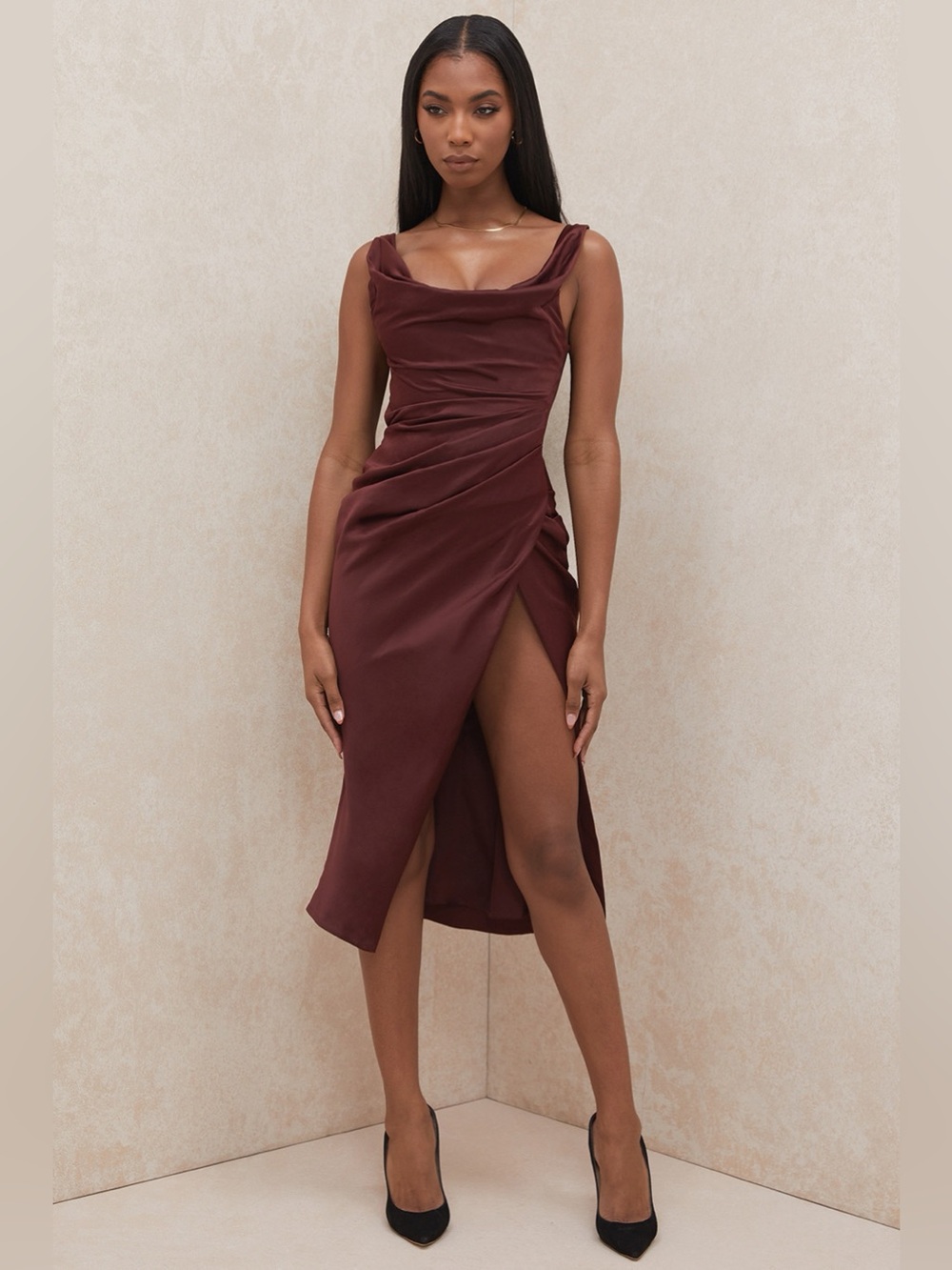 House Of Cb Rhoda Raisin Off The Shoulder Dress - Picture 3 of 7